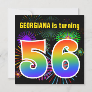 Invitation Fun Fireworks + Rainbow Motif "56" Anniversaire #