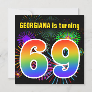 Invitation Fun Fireworks + Rainbow Motif "69" Anniversaire #