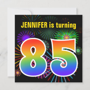 Invitation Fun Fireworks + Rainbow Motif "85" Anniversaire #