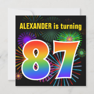 Invitation Fun Fireworks + Rainbow Motif "87" Anniversaire #