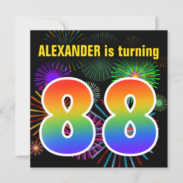 Invitation Fun Fireworks + Rainbow Motif "88" Anniversaire # (Devant)