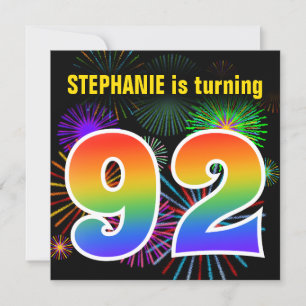 Invitation Fun Fireworks + Rainbow Motif "92" Anniversaire #