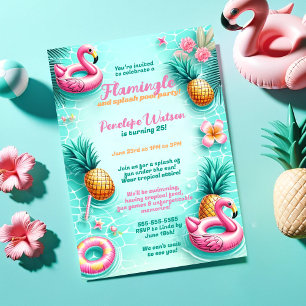 Invitation Fun Flamant rose et ananas Summer Pool Party