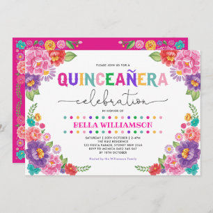 Invitation Fun Floral Fiesta Quinceañera 15e anniversaire