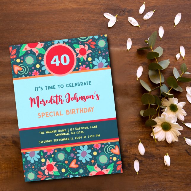 Invitation Fun Floral Personnalisé Age Anniversaire Invitatio (Créateur téléchargé)