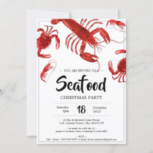 Invitation Fun Fruits de mer Noël Fête Crabe Homard