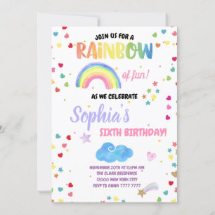 Invitation Fun Fun Girl Rainbow Birthday Party Pastel Confett