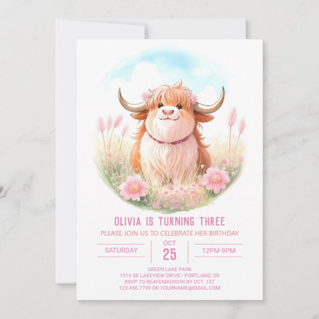 Invitation Fun Fun Highland Cow Anniversaire (Devant)