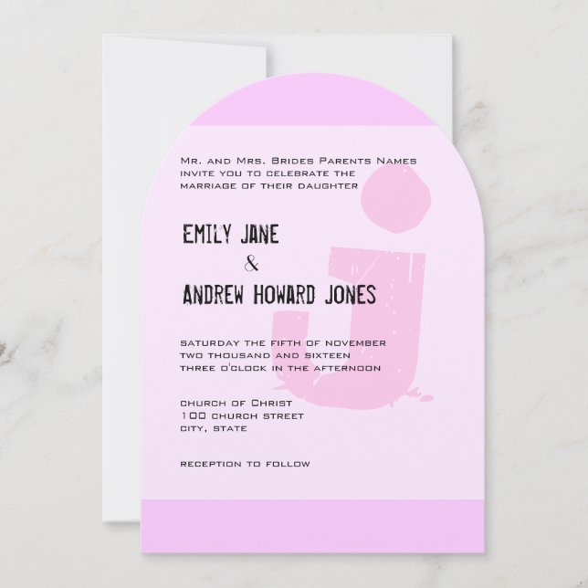 Invitation Fun Funky Simple Moderne Rose Monogramme (Devant)