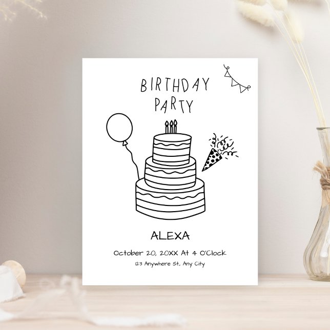 Invitation Fun gâteau d'anniversaire dessiné à la main (Créateur téléchargé)
