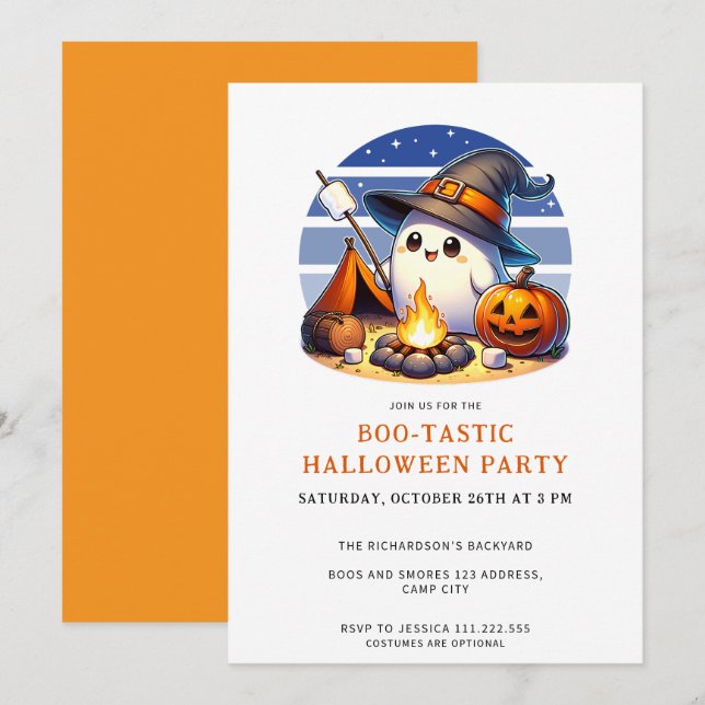 Invitation Fun Ghost Boo-Tastic Halloween Party (Devant / Derrière)