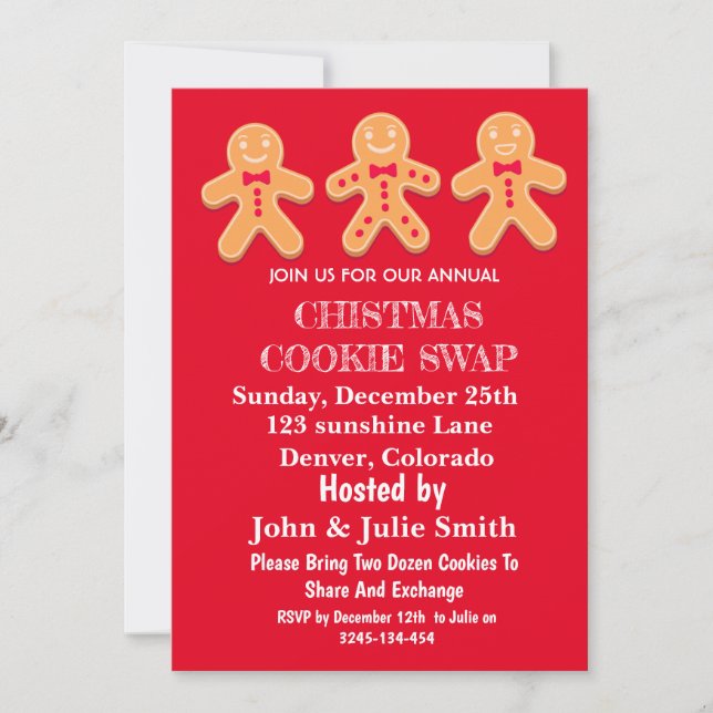 Invitation Fun Gingerbread Cookie Swap Christmas Party (Devant)
