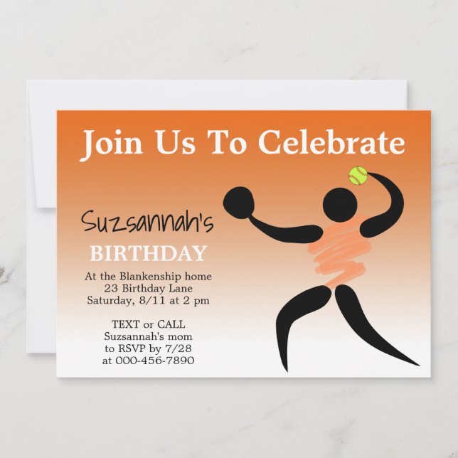 Invitation Fun Girls Softball Custom Anniversaire (Devant)