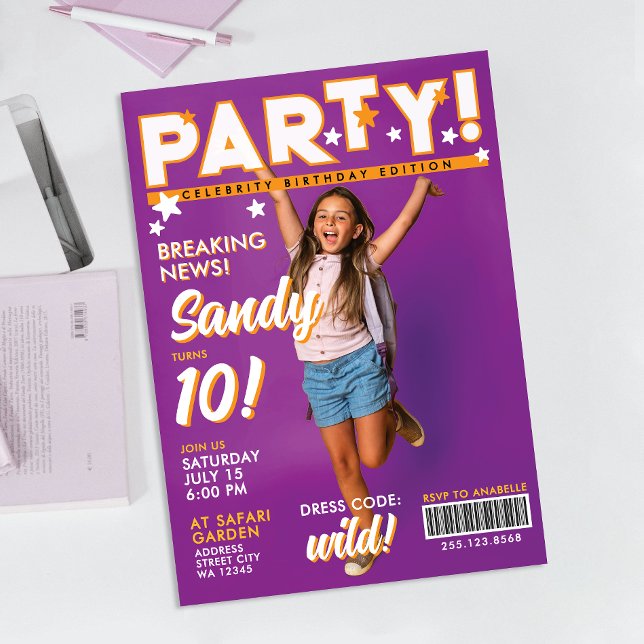 Invitation Fun Glam Colorful Pink Girl 12th Celebrity Party  (Créateur téléchargé)