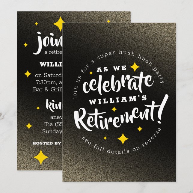 Invitation Fun Gold Glitter Stars Retirement New Adventures (Devant / Derrière)