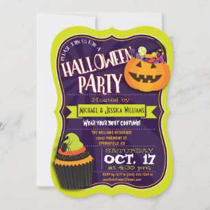 Invitation Fun Green & Purple Halloween Costume Party