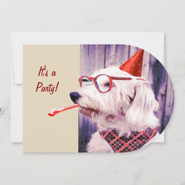 Invitation Fun Happy mignon chien Anniversaire Casquette de f (Devant)