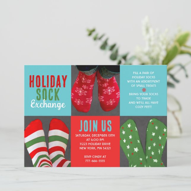 Invitation Fun Holiday Sock Exchange Party (Debout devant)