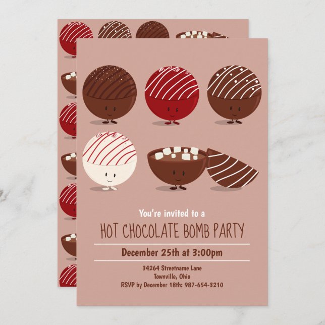 Invitation Fun Hot Chocolat Bomb Party (Devant / Derrière)
