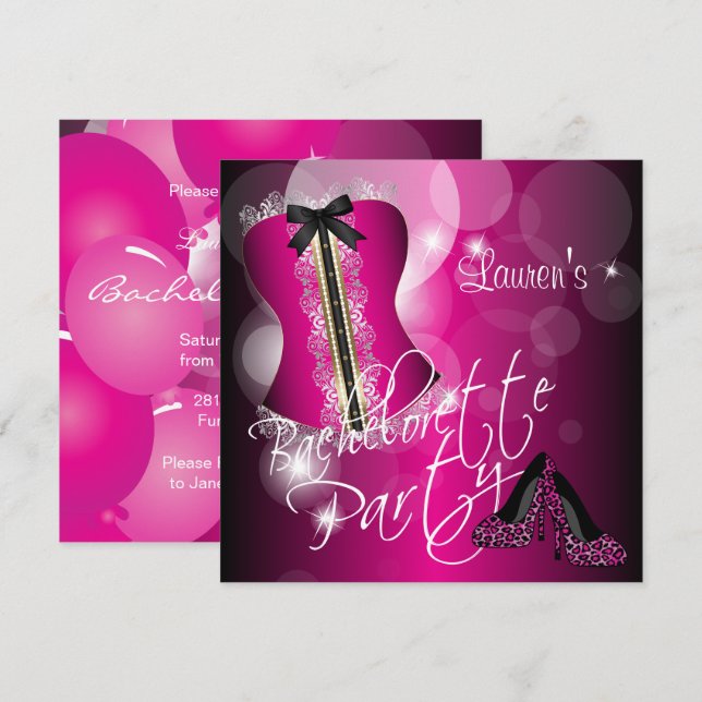 Invitation Fun Hot Rose Bachelortie (Devant / Derrière)
