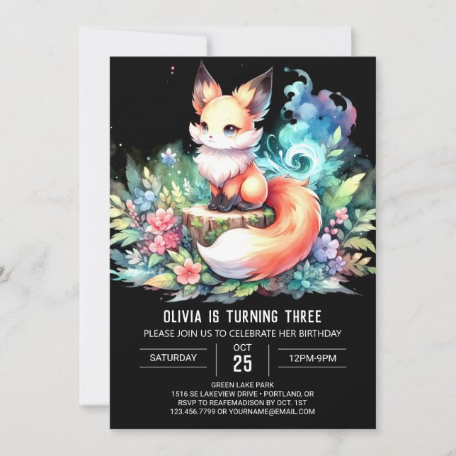 Invitation Fun Imaginaire Fox Anniversaire numérique (Devant)
