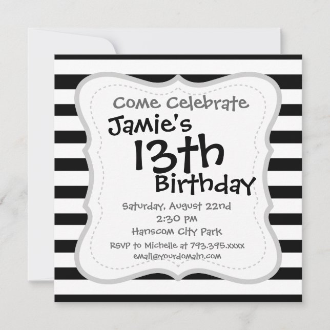 Invitation Fun Jailbird Motif noir et blanc rayé (Devant)