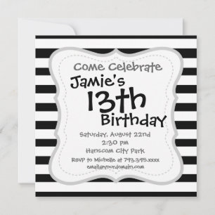 Invitation Fun Jailbird Motif noir et blanc rayé