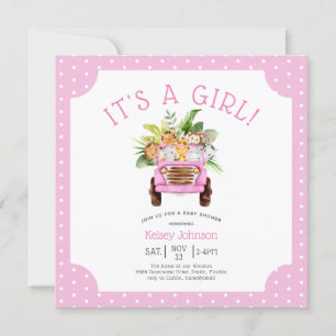 Invitation Fun Jungle Safari C'est une fille Baby shower rose