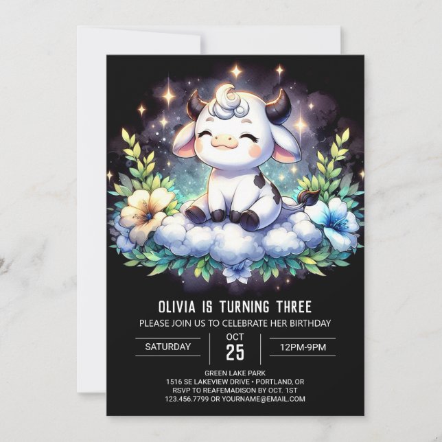 Invitation Fun Kids Cow Anniversaire (Devant)