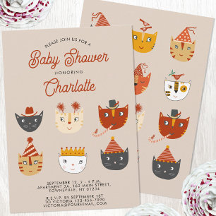 Invitation Fun Kitty Chat Baby shower personnalisé