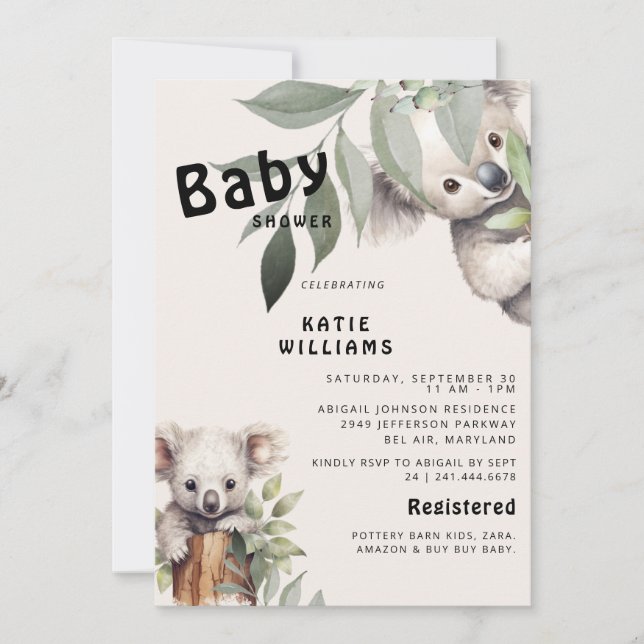 Invitation Fun Koala Ours Beige Oh Garçon! Baby shower (Devant)