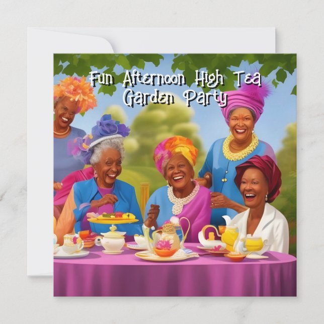 Invitation Fun Ladies Afnoon High Tea Garden Party ethnique (Devant)