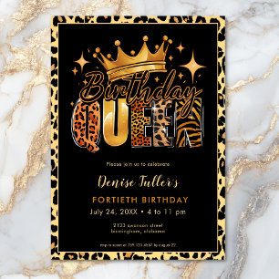 Invitation Fun Leopard Anniversaire Reine Quarante Anniversai