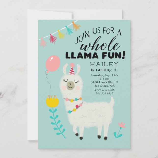 Invitation Fun Llama complet fête d'anniversaire (Devant)