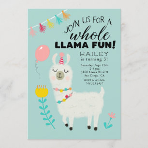 Invitation Fun Llama complet fête d'anniversaire
