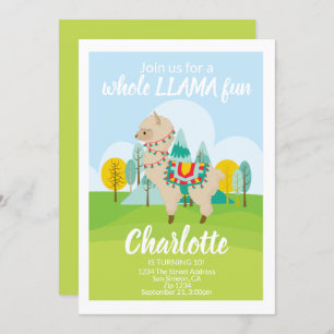 Invitation Fun Llama complet fête d'anniversaire