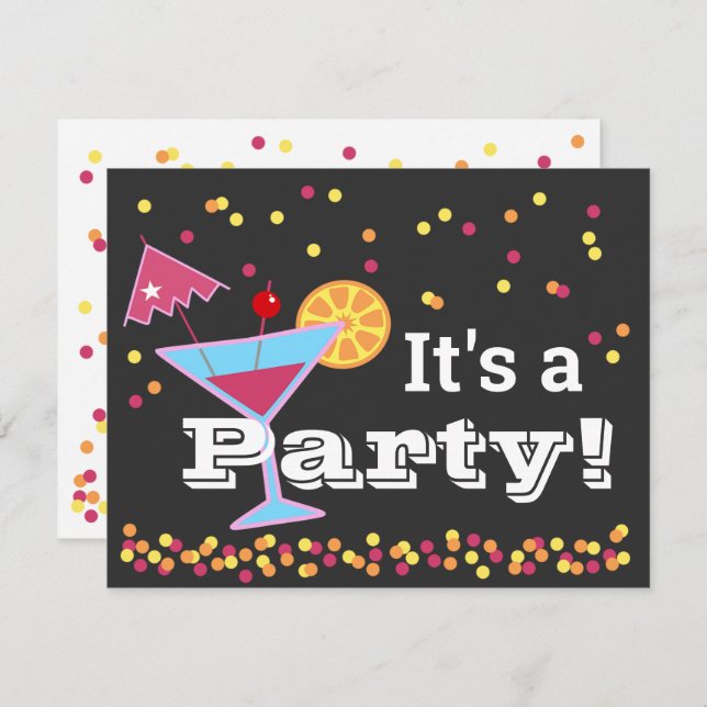 Invitation Fun Martini Umbrella Confetti Anniversaire (Devant / Derrière)