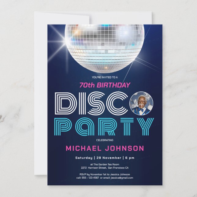 Invitation Fun Modern Retro Photo Disco 70e anniversaire fête (Devant)