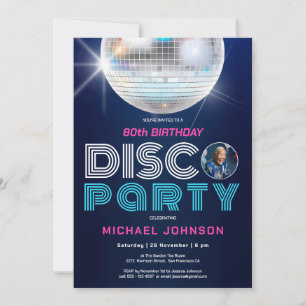Invitation Fun Modern Retro Photo Disco Party 80e anniversair
