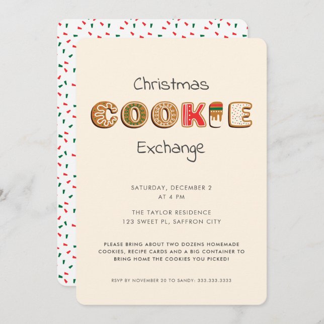 Invitation Fun moderne Noël Cookie Exchange Party (Devant / Derrière)