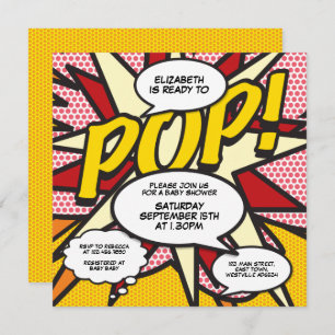 Invitation Fun moderne prêt à pop Baby shower Comic