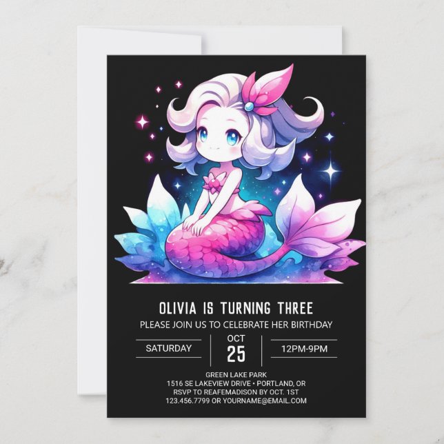 Invitation Fun Nautique Sirène Anniversaire (Devant)