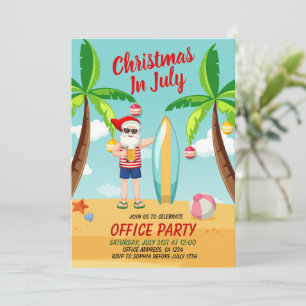 Invitation Fun Noël en juillet Père Noël à la plage