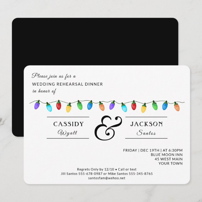 Invitation Fun Noël Lumières de Noël Dîner de répétition (Devant / Derrière)