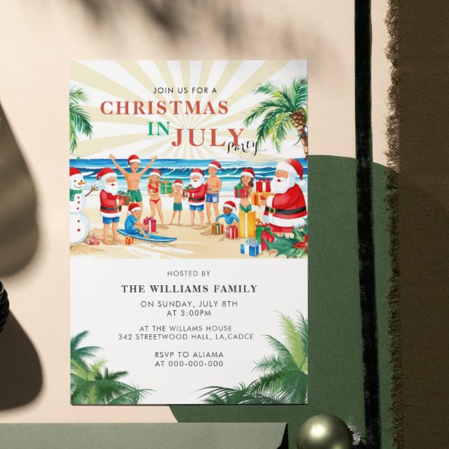 Invitation Fun Noël Tropical en Juillet Beach Party (Créateur téléchargé)