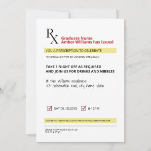 Invitation Fun Novelty Rx Prescription Nurse Graduation