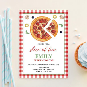 Invitation Fun One Pizza Party Anniversaire