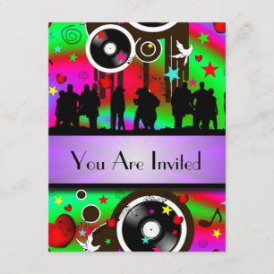 Invitation Fun parti de musique rétro colorée