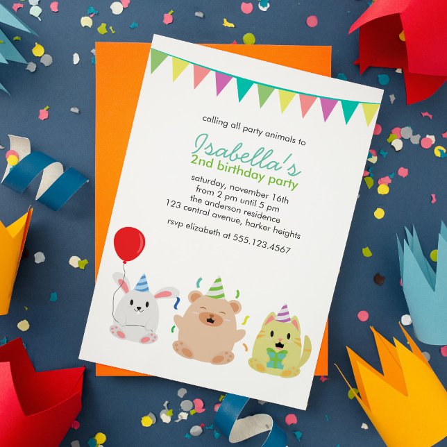 Invitation Fun Party Animaux Enfants Anniversaire (Créateur téléchargé)