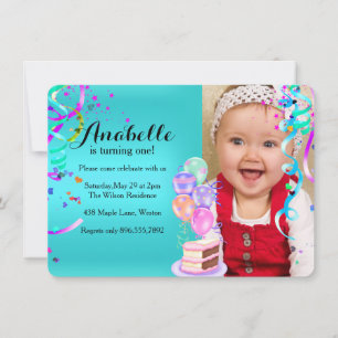 Invitation Fun Party Celebration Premier anniversaire Turquoi